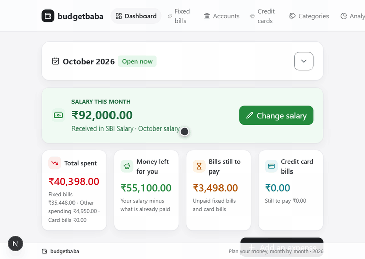 budgetbaba close month prompt asking for the date salary was received